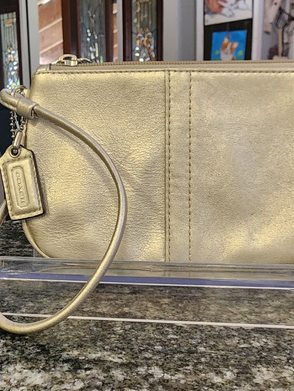 Coach Legacy Metallic Champagne Leather Wristlet